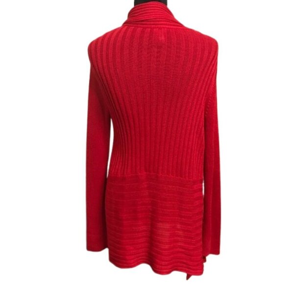 Chico's Women's Red Open Front Ribbed Knit Waterfall Cardigan Size 1 - Picture 2 of 9